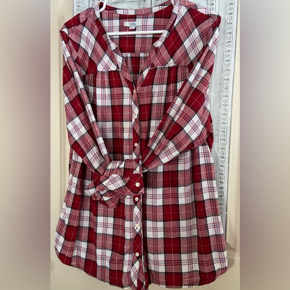 Gently Worn Croft&Barrow Sz-XXL Red Plaid Button-Up Flannel Wintertime Warm Top🎄 - Picture 2 of 16
